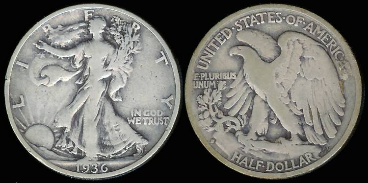 1936 S Walking Liberty Half Dollar - VG - Silver | 50 Cents