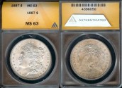 Us Coins - 1887 Morgan Dollar ANACS MS63