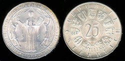 World Coins - 1955 Austria 25 Schilling - Reopening of the National Theater in Vienna - BU Silver