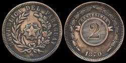 World Coins - 1870 Paraguay 2 Centesimos AU