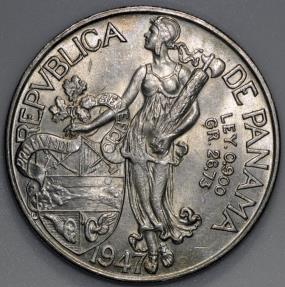 1947 Panama 1 Balboa - Vasco Nunez de Balboa - BU Silver | North 
