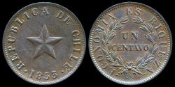 World Coins - 1853 Chile 1 Centavo AU