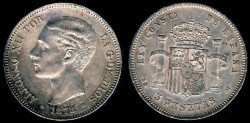World Coins - 1878(78) DE-M Spain 5 Pesetas UNC