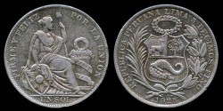 World Coins - 1925 Peru 1 Sol XF