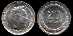 World Coins - 1967 Colombia 20 Centavo BU