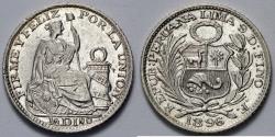 World Coins - 1896 F Peru 1/2 Dinero - Seating Liberty - UNC Silver