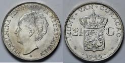 World Coins - 1944 D Curacao 2-1/2 Gulden - Queen Wilhelmina - BU Silver