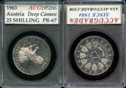 World Coins - 1963 Austria 25 Shilling ACG PR-67 Deep Cameo - Silver Commemorative (Only 5,931 Pieces were Struck in Proof)