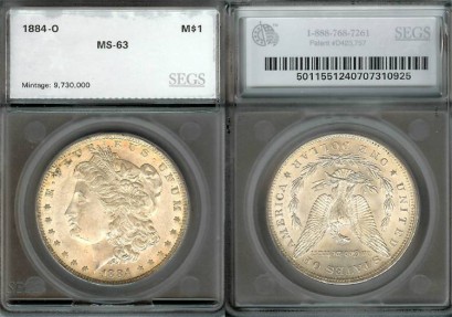 US Coins - 1884o Morgan Dollar SEGS MS63