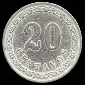 World Coins - 1908 Paraguay 20 Centavos XF