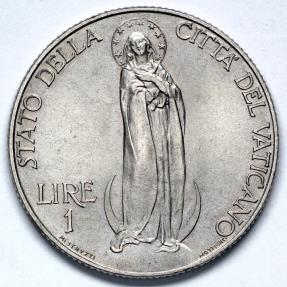 1937 Vatican 1 Lira - Pope Pius XI - BU (Only 70,000 pieces were struck)