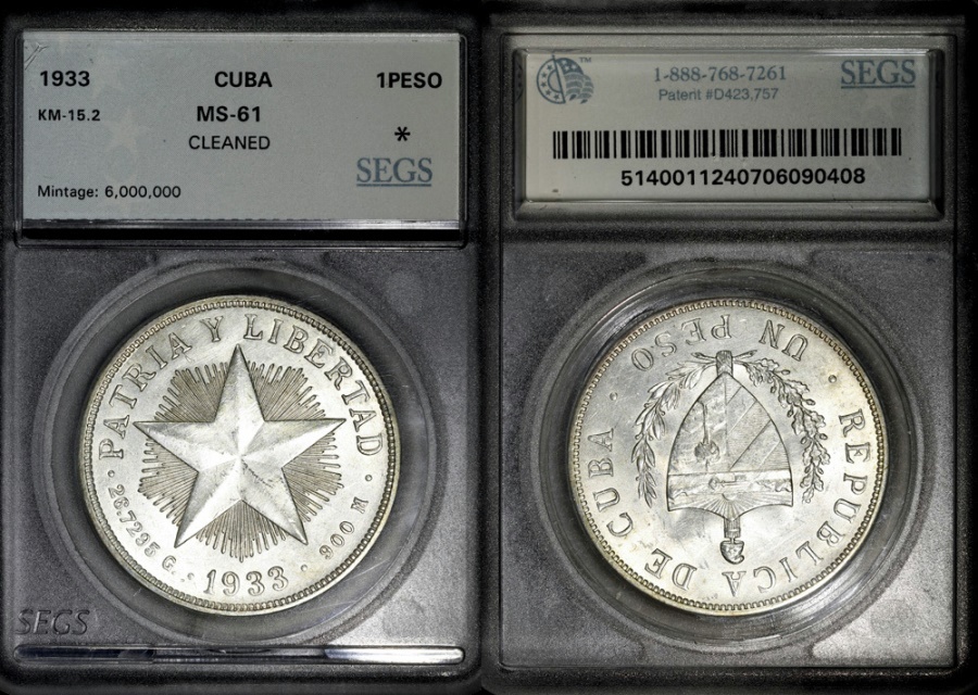 1933 Cuba 1 Peso - Star Peso SEGS MS61 | North & Central American