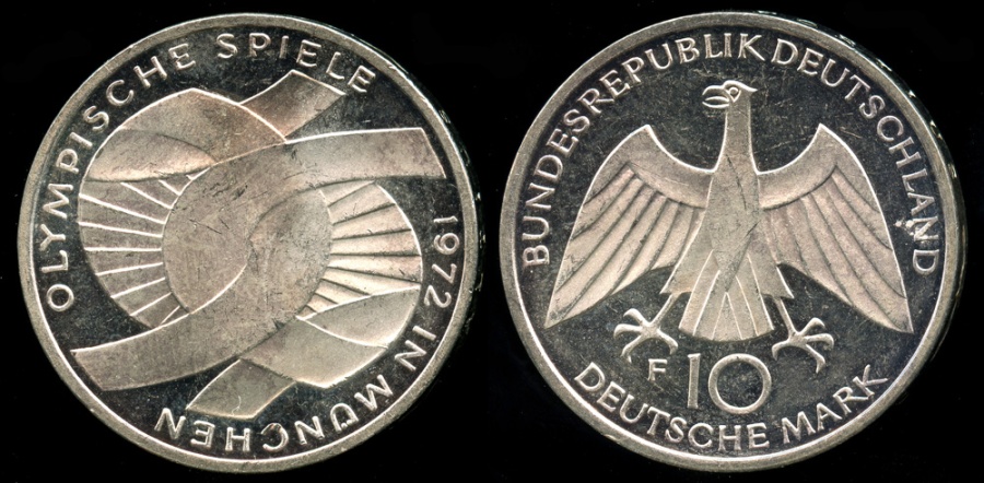 1972 D Germany Federal Republic 10 Mark Munich Olympics Silver Commemorative Bu