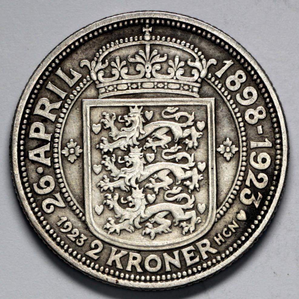 1923 Denmark 2 Kroner - Silver Wedding Anniversary - Christian X