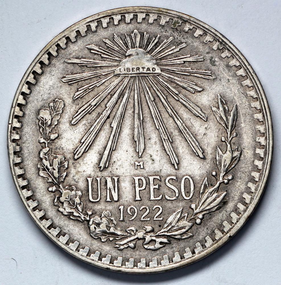 1922 M Mexico 1 Peso - United Mexican States - AU Silver | North