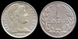 World Coins - 1938 (P) Colombia 1 Centavo AU