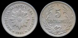 World Coins - 1941 So Uruguay 5 Centesimos AU