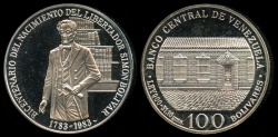World Coins - 1983 (W) Venezuela 100 Bolivares - 200th Anniversary - Birth of Simon Bolivar - Silver Proof