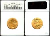 World Coins - 1872 Great Britain 1 Sovereign - Queen Victoria - St. George - ANACS AU50 - Gold