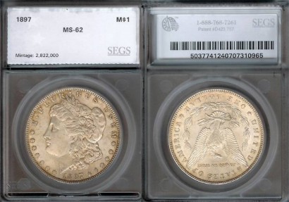 US Coins - 1897 Morgan Dollar SEGS MS62