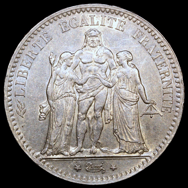 1876 A France 5 Francs Modern Republic Hercules Silver European Coins