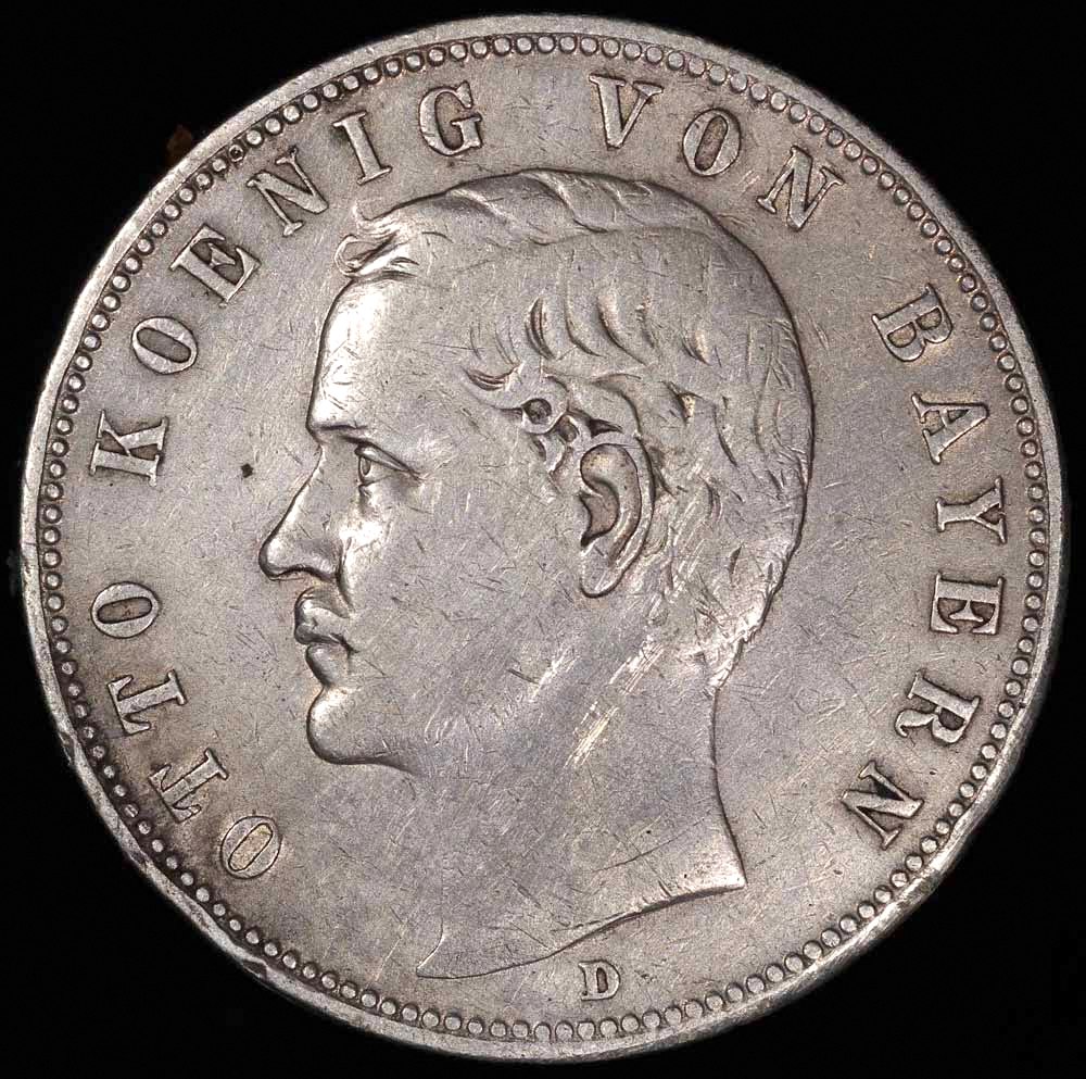 1900 D Germany - Bavaria 5 Mark - Otto Koenig - XF Silver