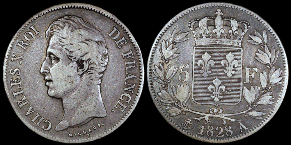 1828 A France 5 Francs - Charles X - Paris Mint - Second Kingdom - VF