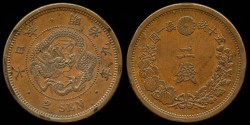 World Coins - 1876 Japan 2 Sen AU