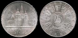World Coins - 1957 Austria 25 Schilling "Mariazell Basilica" Commemorative Silver BU