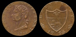 World Coins - 1796 Great Britain -  MIDDLESEX - Brunswick  Halfpenny Condor Token - XF