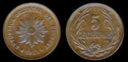 World Coins - 1951 So Uruguay 5 Centesimo BU