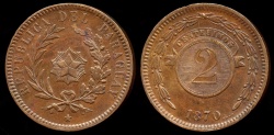 World Coins - 1870 Paraguay 2 Centesimo UNC