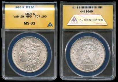US Coins - 1896 Morgan Dollar - VAM 19 (Top 100) ANACS MS63