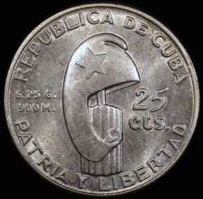 1953 Cuba 25 Centavos Birth of Jose Marti Centennial Silver ...