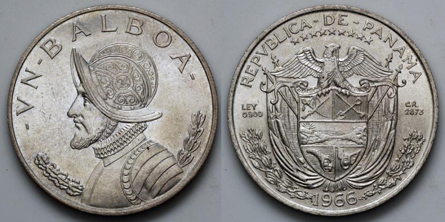 PANAMA 1966 1 Balboa  Silver BU 