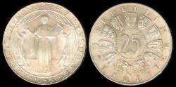 World Coins - 1955 Austria 25 Schilling - Reopening of the National Theater in Vienna - BU Silver