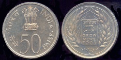 World Coins - 1973 India 50 Paise - FAO "Ears of Wheat" - Proof