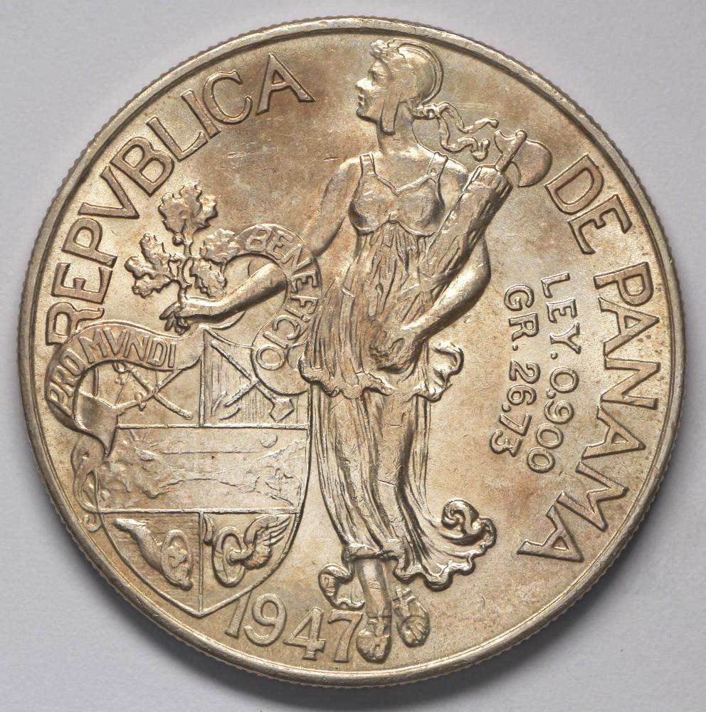 1947 Panama 1 Balboa - Vasco Nunez de Balboa - BU Silver