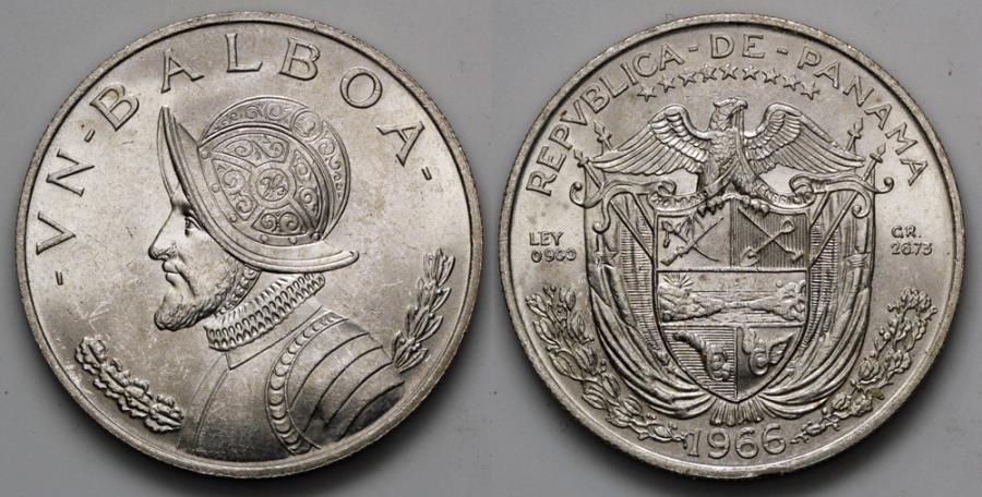 1966 Panama 1 Balboa Vasco Nunez de Balboa Small Mintage BU