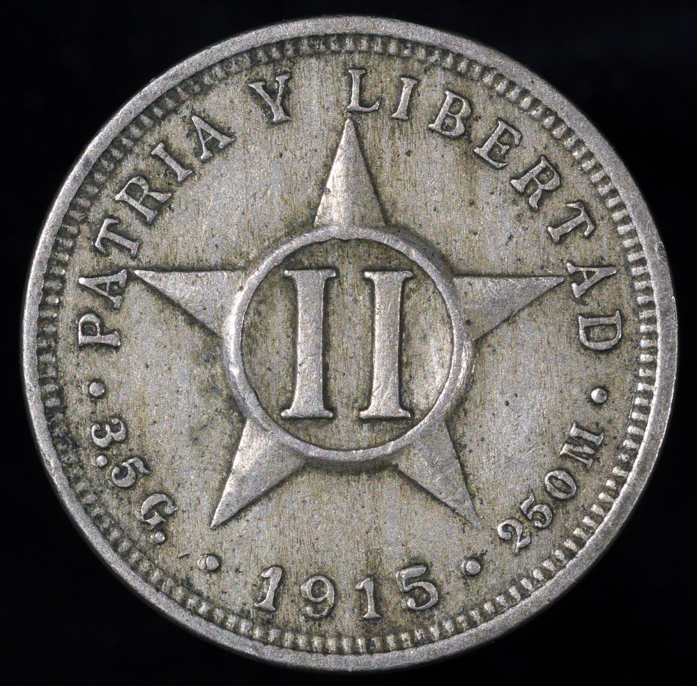 1915 Cuba 2 Centavos 1st Republic AU North Central