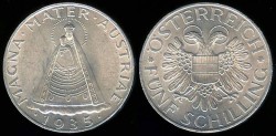 World Coins - 1935 Austria 5 Schilling - The Madonna of Mariazell - BU Silver