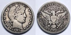 Us Coins - 1905 P Liberty Head (Barber) Quarter - F - Silver