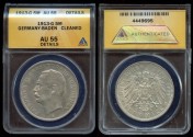 World Coins - 1913 G Baden (German States) 5 Marks ANACS AU55