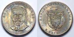 World Coins - 1976 Panama 5 Balboa - Belisario Porras - Proof - Erroneous Silver Privy Mark! (Only 5,000 were struck)