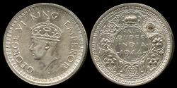 World Coins - 1944 B India (British) 1/2 Rupee AU