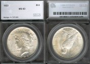 Us Coins - 1922 Peace Dollar SEGS MS63