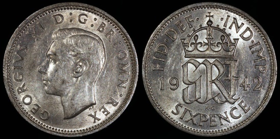 1942 Great Britain 6 Pence - George VI - UNC | European Coins