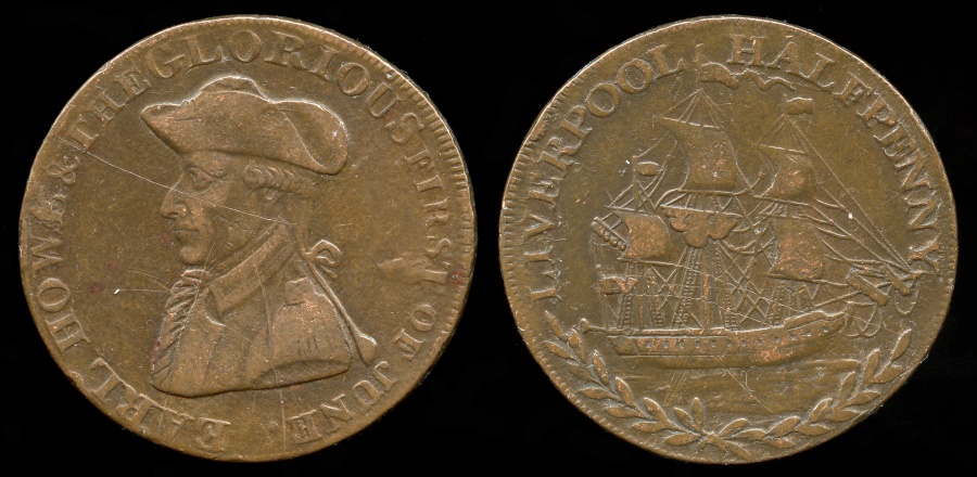 1795 Great Britain - LANCASHIRE - Liverpool Earl Howe Halfpenny Condor ...