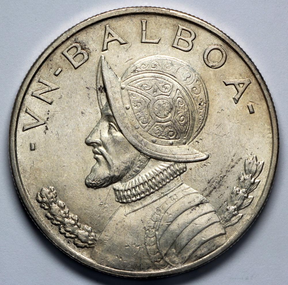 1947 Panama 1 Balboa - Vasco Nunez de Balboa - BU Silver | North