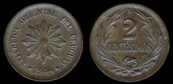 World Coins - 1944 So Uruguay 2 Centesimo UNC